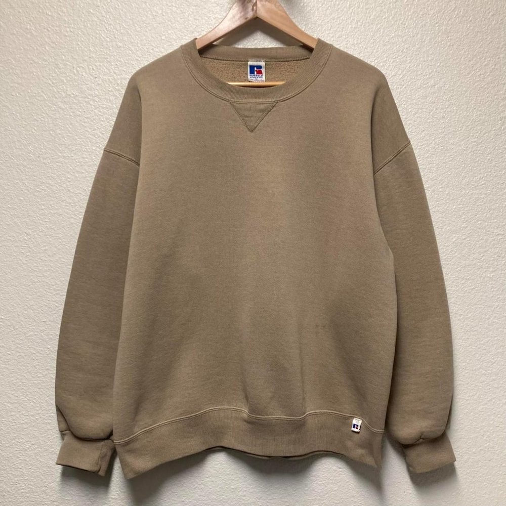 Vintage 90s Made in USA Tan Blank Russell Crewneck Sweatshirt